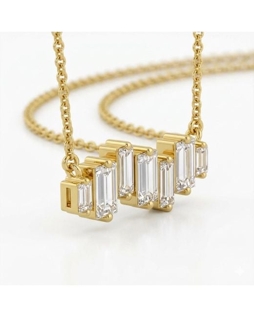 Artisan Metallic 14K Emerald Cut Diamond Bar Pendant Necklace