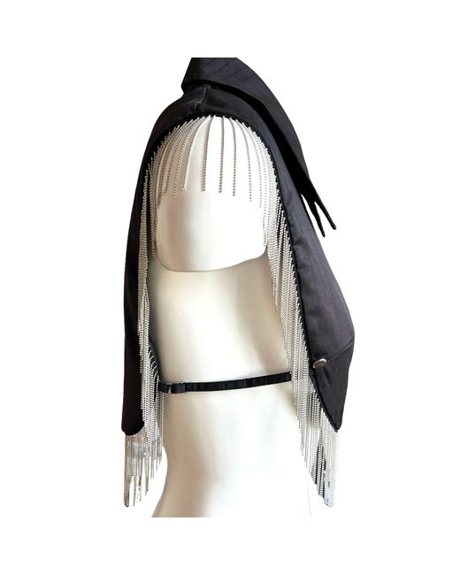 L2R THE LABEL Blue Pinstriped Reversible Metallic Fringe Vest
