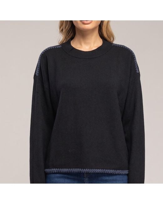 Tantra Spain Sl Black Oversized Knit Sweater With Topstitching Detail On Hem And Shoulders