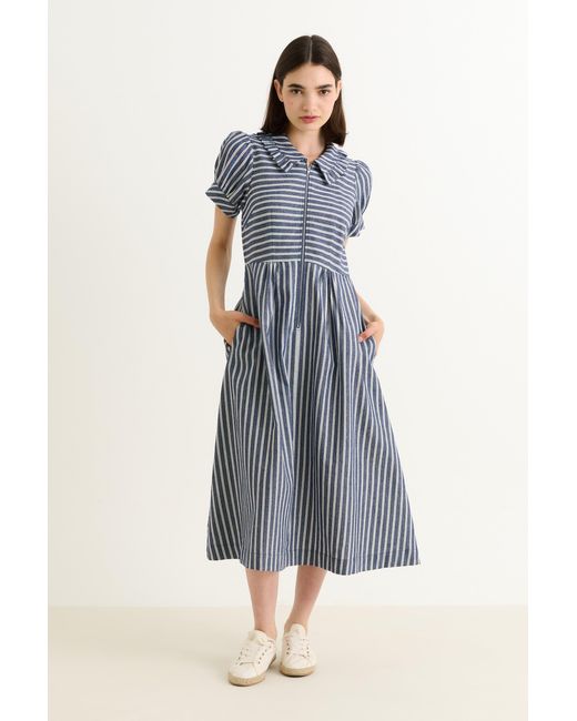 Louche Blue Yassine Ticking Stripe Midi Dress