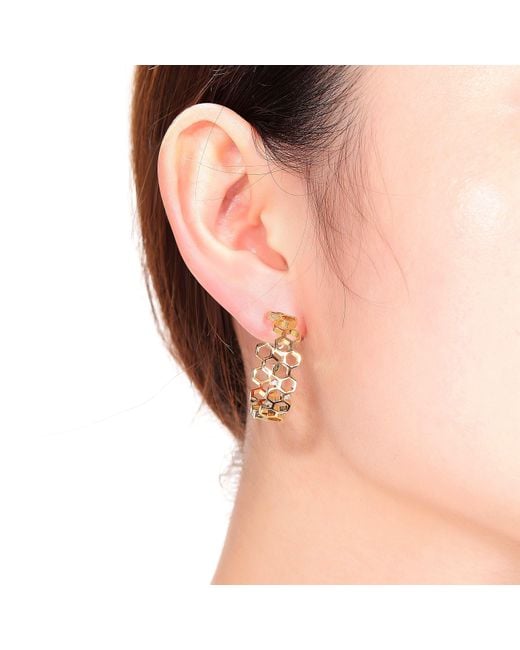 Genevive Jewelry Metallic Rachel Glauber Plated Clear Round Cubic Zirconia Open Hoop Earrings