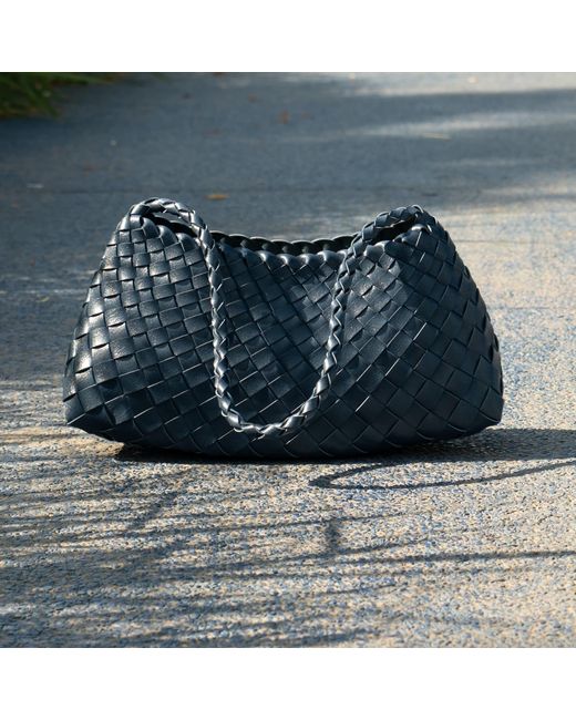 Rimini Blue Woven Vegan Leather Sling Bag 'Leontina'