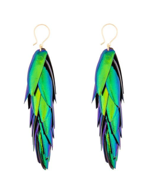 Oana Savu Green Beetle Wings Earrings Recycled Metallic Wing Ear Wires