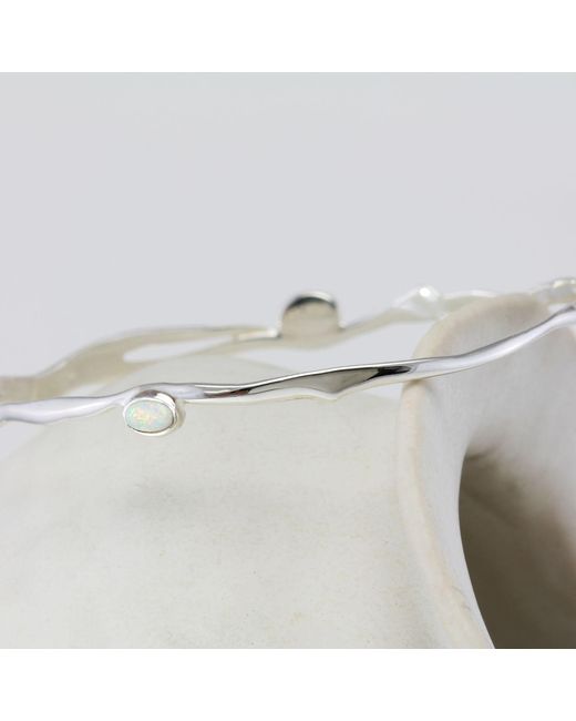 Isla Silver White Dainty Trio Opal Bangle