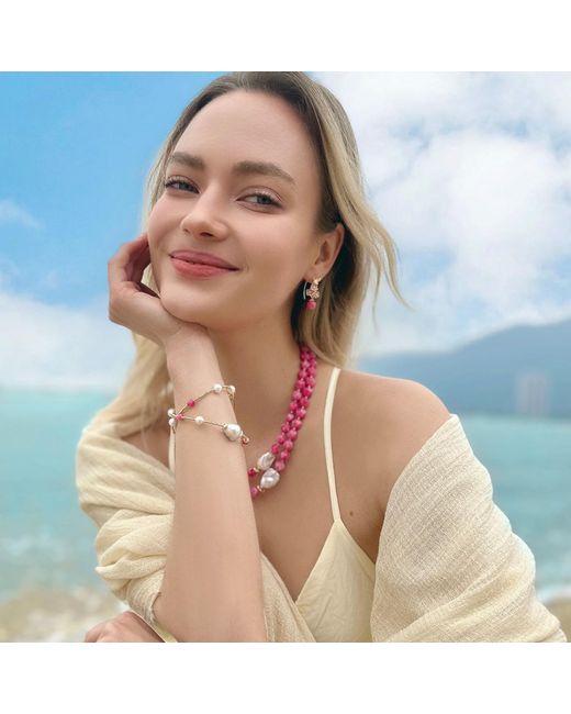 Farra Pink Freshwater Pearls And Rhodochrosite Adjustable Bracelet