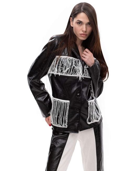 Maison Bogomil Black Thread Line – Leather Jacket With Knitted Fringe