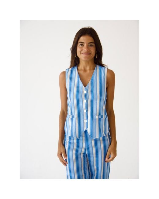 Mind Traveler Blue Ana Linen Vest Top