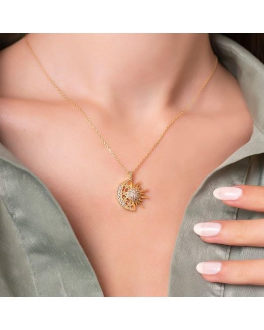 Spero London Metallic Sun And Moon Embossed Star Sterling Vermeil Pendant Necklace
