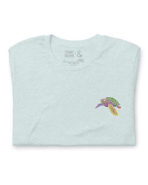 Anchor and Crew Blue Ice Think Ocean Turtle Fluorescence Cotton Embroidered T-Shirt