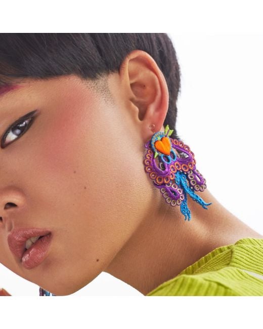 Nana Watanabe Purple Arrow & Octopus Embroidery Earrings