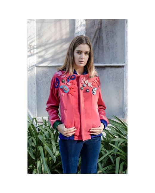 Absurde Pink Zemrude Velvet Bomber Jacket