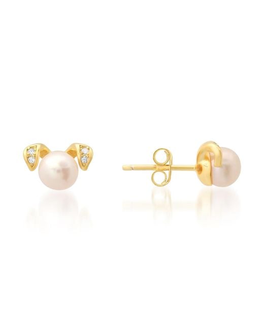 Kylie Harper Metallic Puppy Dog Pearl & Diamond Cz Stud Earrings