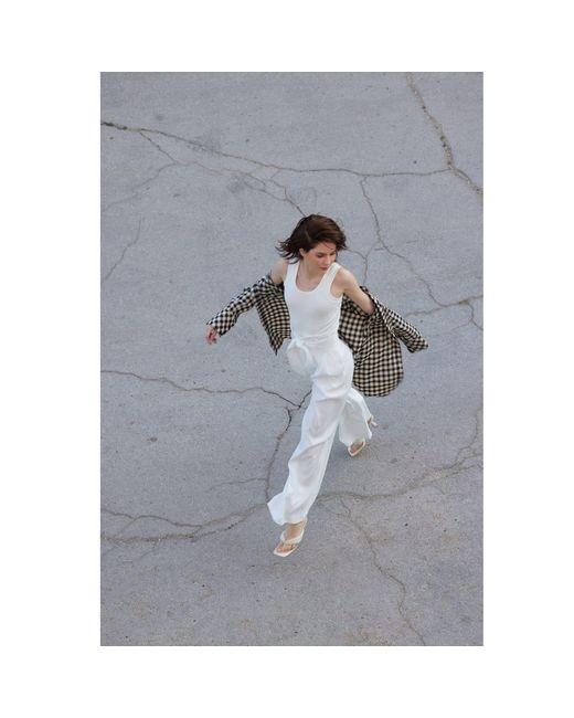 Julia Allert White High Waist Long Wide Leg Trousers –