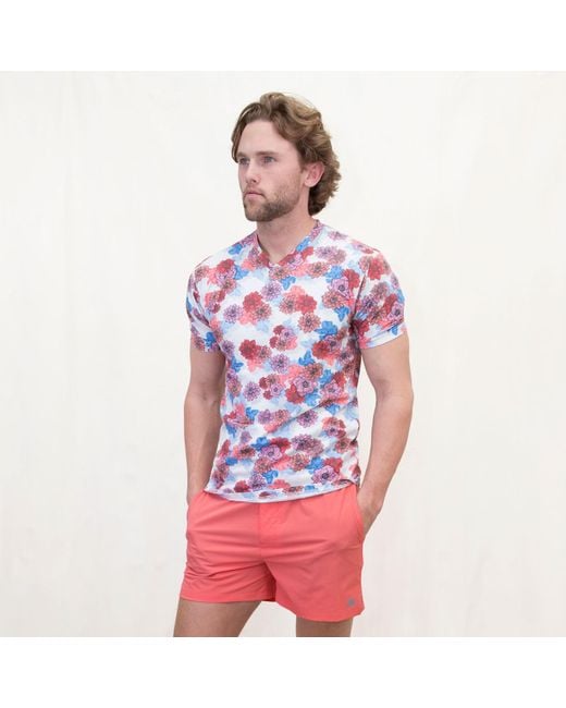Lords of Harlech Red Maze Snap Floral V-Neck Tee for men