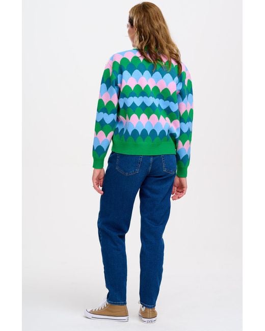Sugarhill Green Solana Knitted Bomber Multi, Heart Scallop