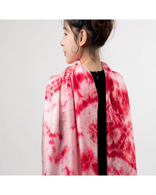 Silk and Bears Pink Crimson Bloom Shibori Silk Shawl – Hand-Dyed Mulberry Silk Wrap