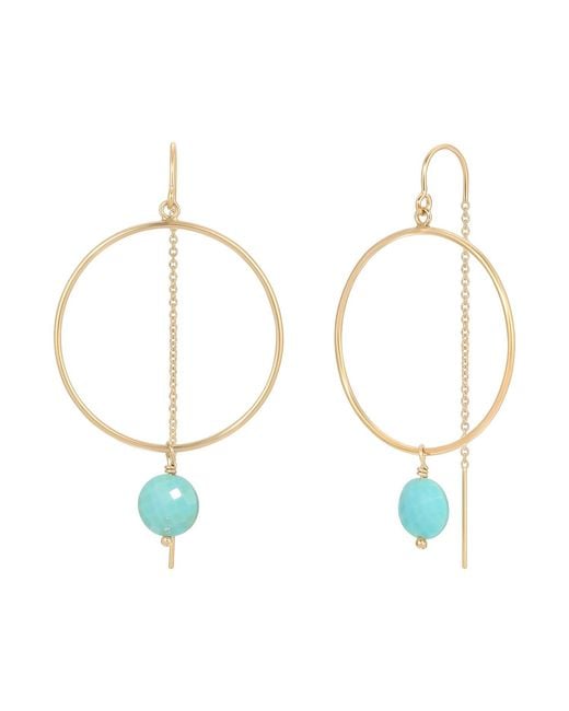 Heather Hawkins Jewelry Blue Coin Gemstone Hoop Threader Earrings