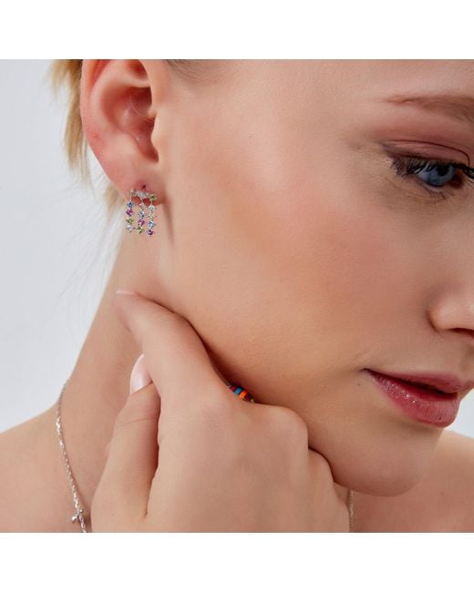Spero London Metallic Colourful Jewelled Sterling Cluster Stud Drop Earring