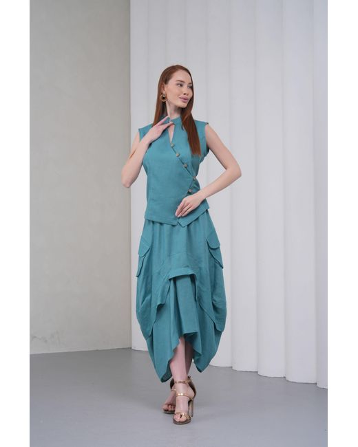 Lumina Eligma Blue The Collar Linen Skirt
