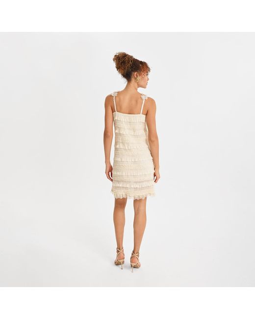 Lalipop Design Natural Neutrals Ruffled Textured Mini Dress