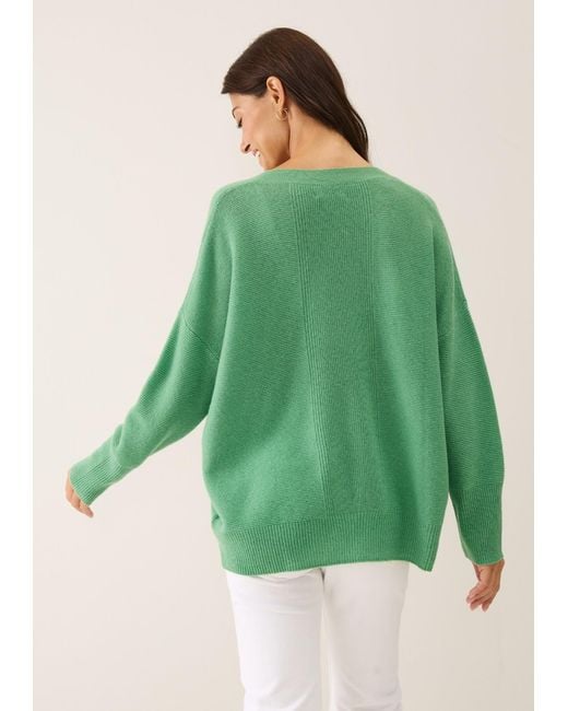 Loop Cashmere Green Relaxed Lofty V Neck Sweater