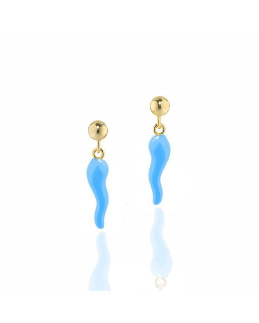 Unaloe Blue Plated And Sky Enamel Cornicello Earrings – Italian Handmade Good Luck Charm
