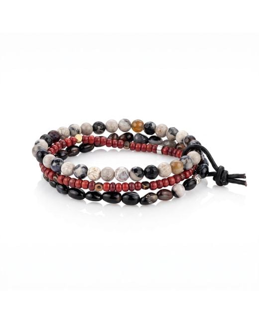 Jaredjamin Black Lucan Oxblood & Pebble Agate Stackable Bracelet Set for men