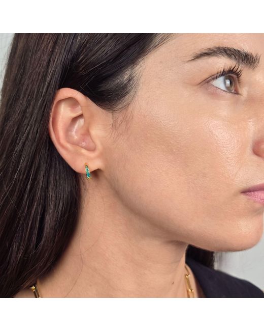 Harfi Blue Forest Opal Tapered Plated Huggie Hoop Earrings