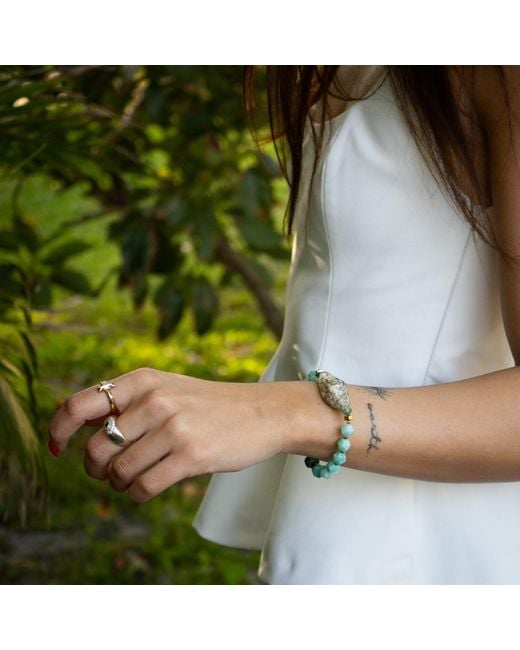 Ebru Jewelry Blue Larimar Stone & Mystic Gloss Beaded Bracelet