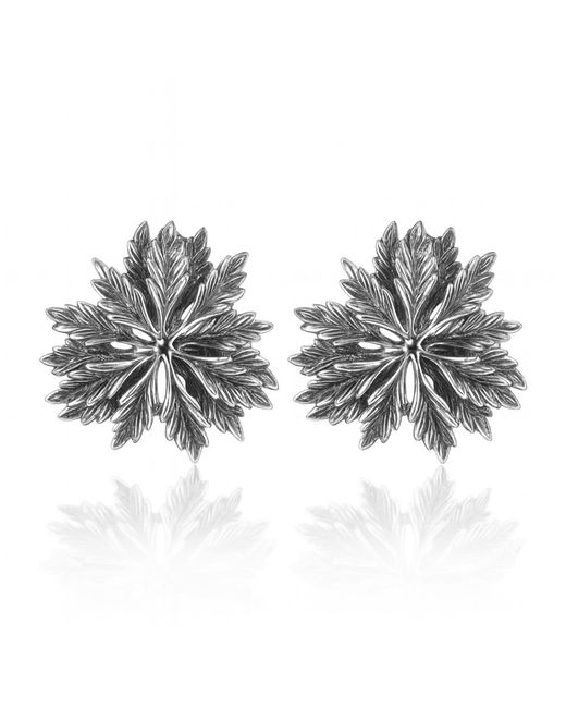 Unaloe Metallic Sterling Leaf Floral Stud Earrings – Botanical Statement Design – Handmade Italian Jewelry For
