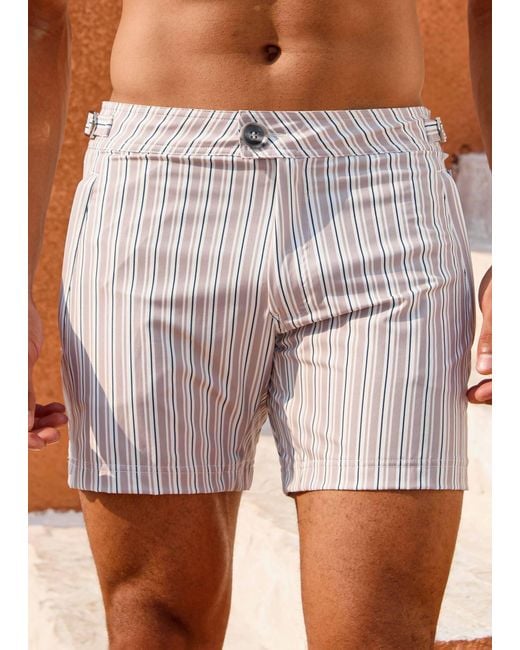 Vayla Blue Neutrals Long Length Mocha & Stripe Swim Shorts for men