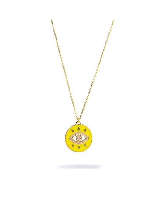 Ebru Jewelry Yellow Cheerful Neon Evil Eye & Diamond Pendant Chain Necklace