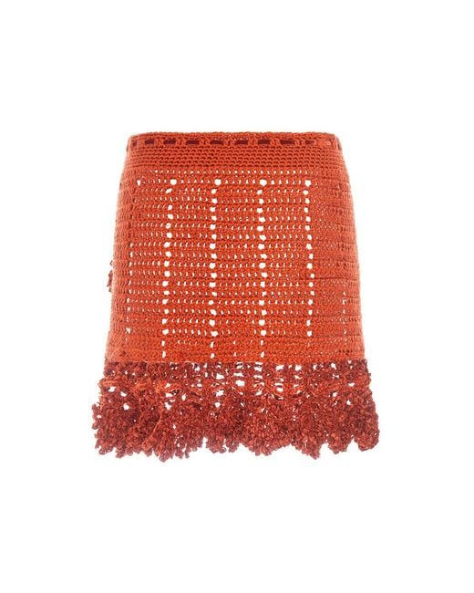 Andreeva Red Chrysanthemum Terracotta Handmade Crochet Mini Skirt