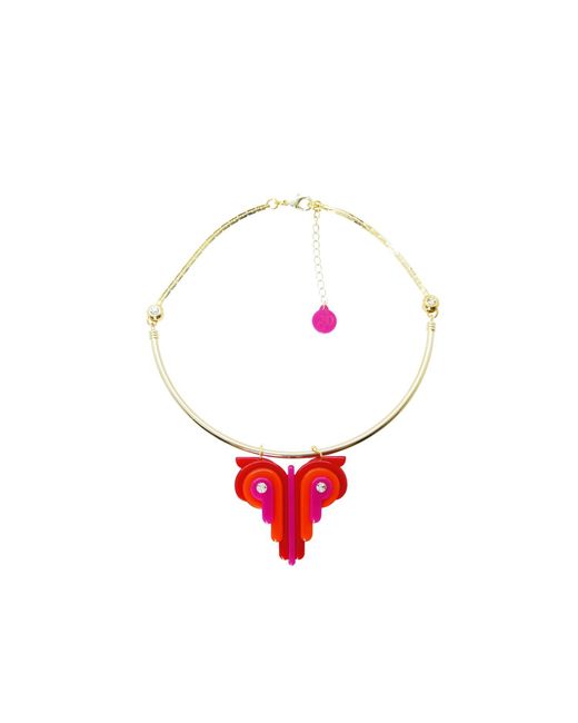 Gissa Bicalho Red Acrylic Handmade Necklace Choker Butterfly