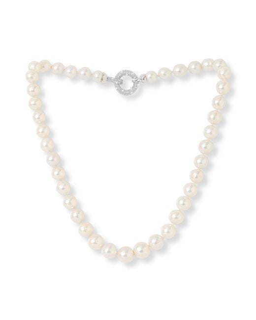 Pearls of the Orient Online Metallic Gratia Large Graduated Cultured Freshwater Pearl Necklace With Pave Clasp