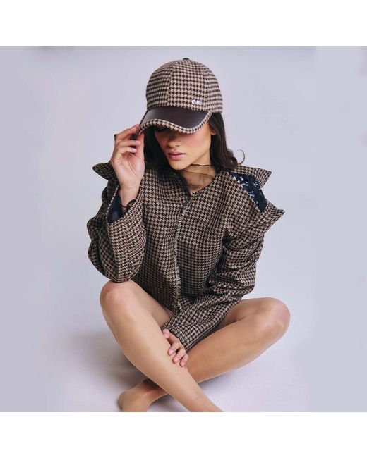Chanel Joan Elkayam Brown Cje Embellished Houndstooth Cap