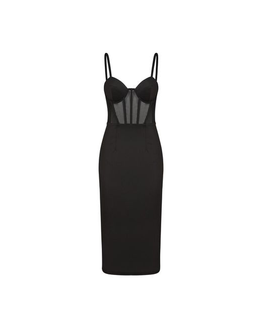 The Gt Atelier Black Leather Corset Bodycon Dress