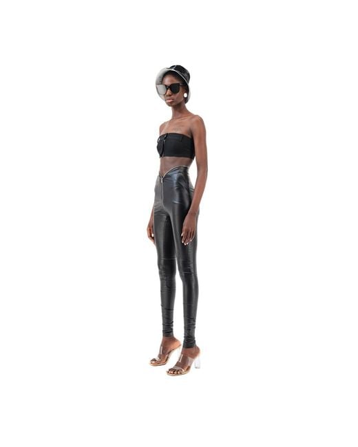 Úchè Black Zipper Detail Leather Pants