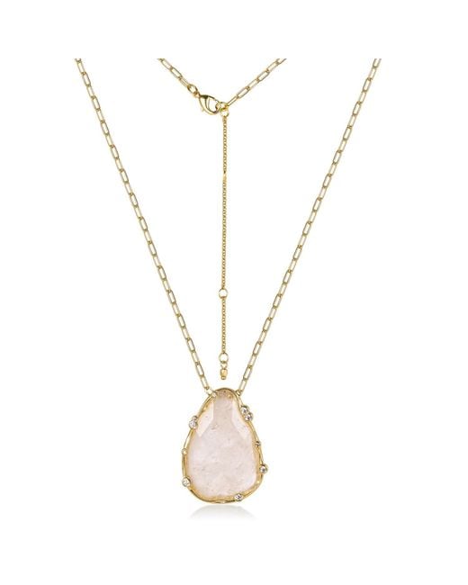 Rare Matters Jewelry Metallic Organic Clear Quartz Teardrop Necklace