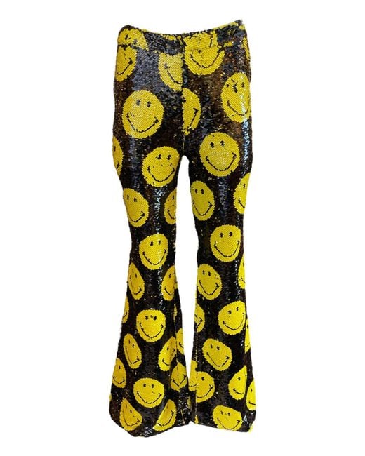 Any Old Iron Yellow Smiley Reversible Sequin Trousers