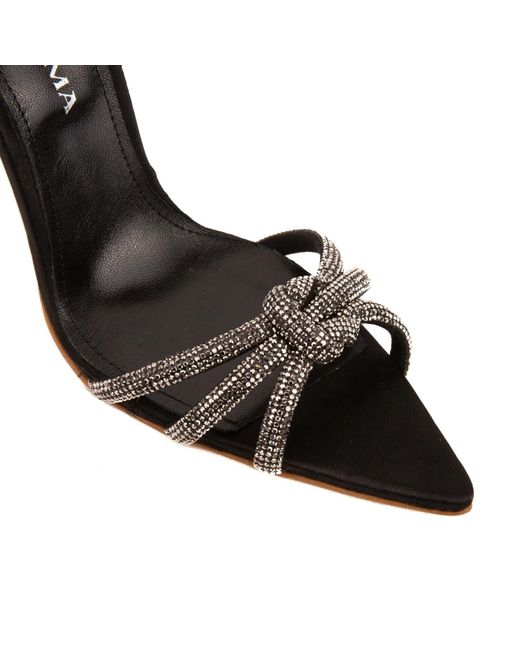 Ginissima Black Daisy Gold Crystals And Satin Sandals