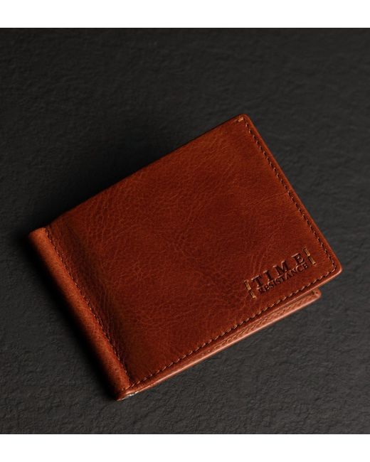 Time Resistance Red Leather Money Clip Wallet for men
