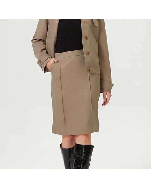 Smart and Joy Brown Straight Skirt With Stitched Folds