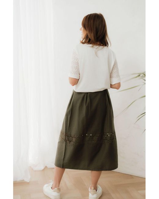Sophie Cameron Davies Green Khaki Cotton Midi Skirt