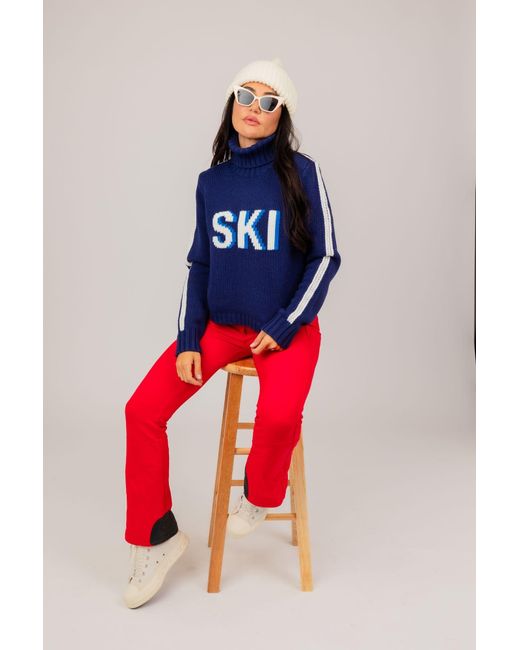 Ellsworth & Ivey Blue Cropped Ski Turtleneck Sweater