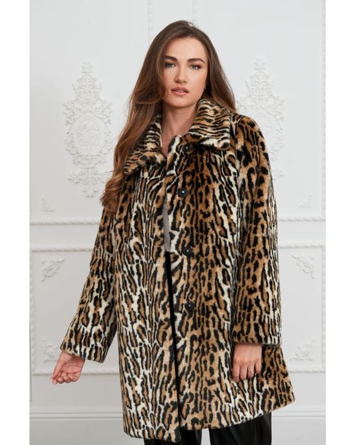 ISSY LONDON Brown Neutrals Adele Leopard Faux Fur Coat