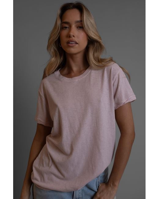 Vænn Pink Slub Crew Tee Chalk