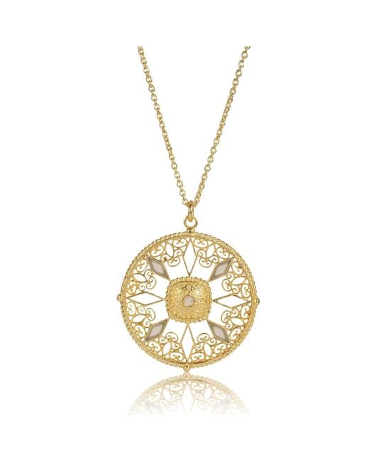Lila Rasa Metallic Neutrals Opal Chalcedony Medallion Necklace