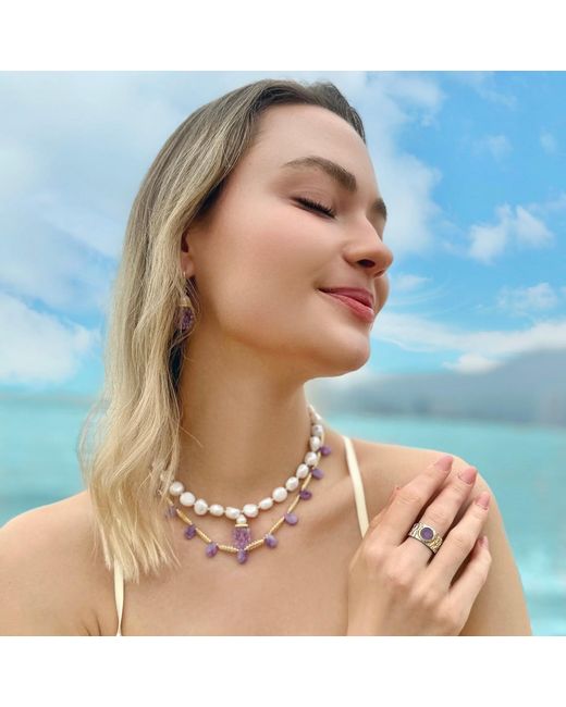 Farra Metallic Irregular Freshwater Pearls With Raspberry Pendant Necklace