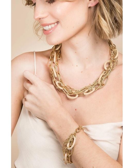Saachi Metallic And Wood Chunky Chain Necklace